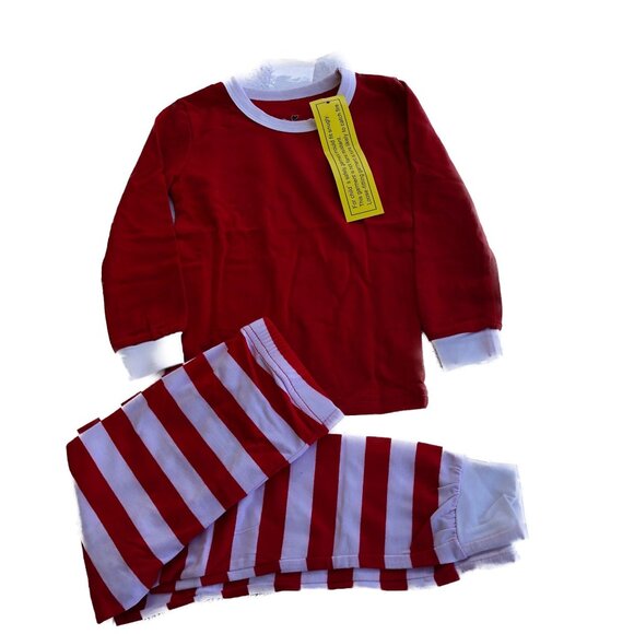 Coral Bee Pajama Set Unisex Red White Long Sleeve Long Striped PJs Sz 4 - Picture 3 of 12